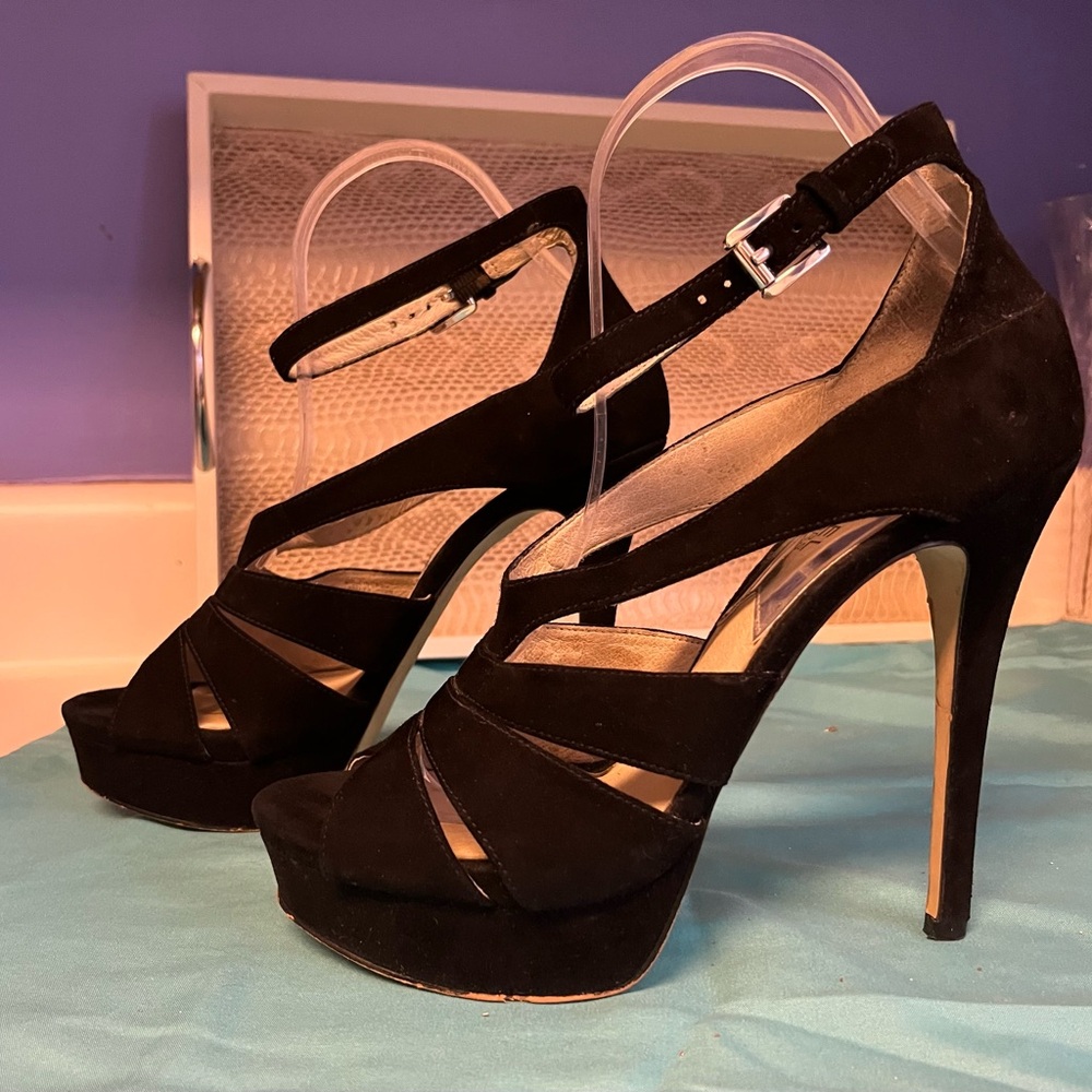 Michael Kors Black Suede (genuine leather) Platform Ankle-Strap Heels